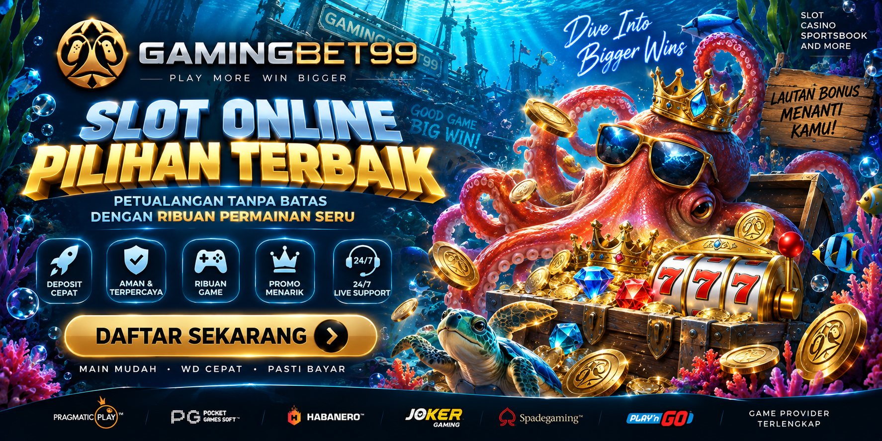 Banner GAMINGBET99 — materi layanan dan kategori permainan